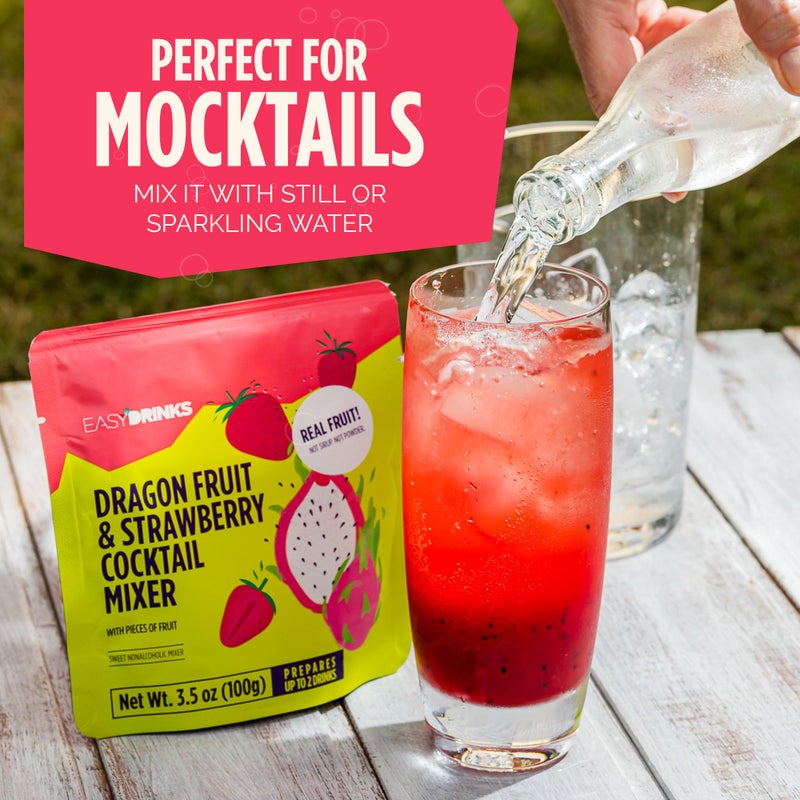 Easy Drinks Pack of 5 Dragon Fruit & Strawberry Cocktail Mixer - Non-Alcoholic, Not Syrup, Not Powder Drink Mix - Made with Real Fruit with Pieces - Prepares Up to 10 Cocktails or Mocktails - 5x 3.5oz - Image 5